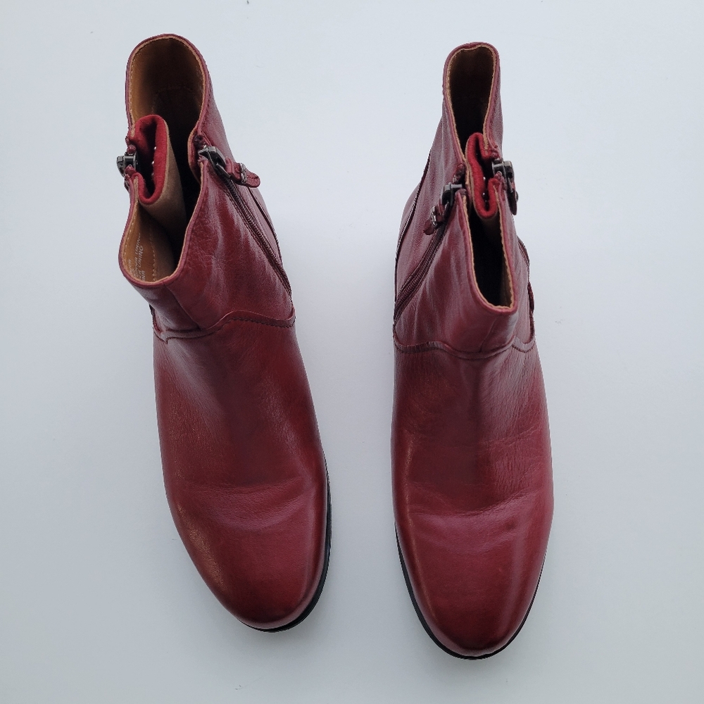 Earthies Burgundy Leather Side-Zip Ankle Boots - Picture 4 of 7